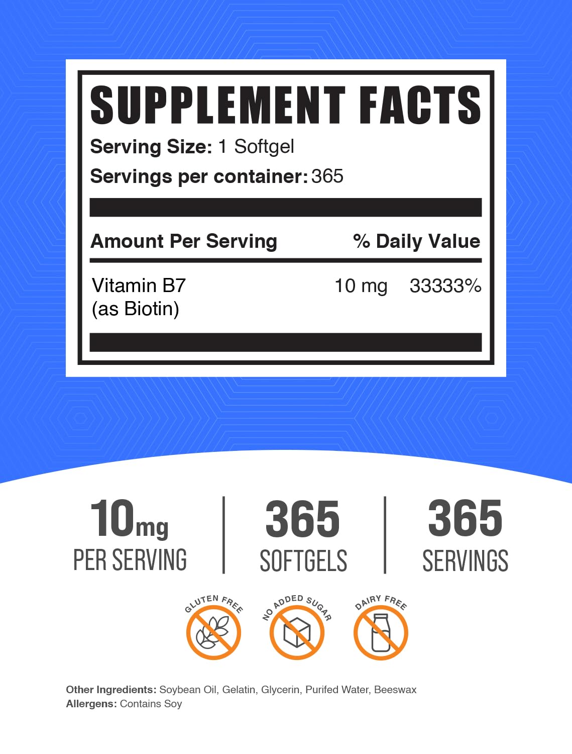 Biotin 10000mcg Softgels – Vitamin B7 for Hair, Skin & Nails | Gluten Free | 365 Count