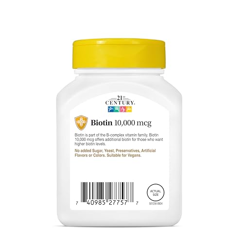 21st Century Biotin Tablets - 10,000 mcg Unflavored, 120 Count