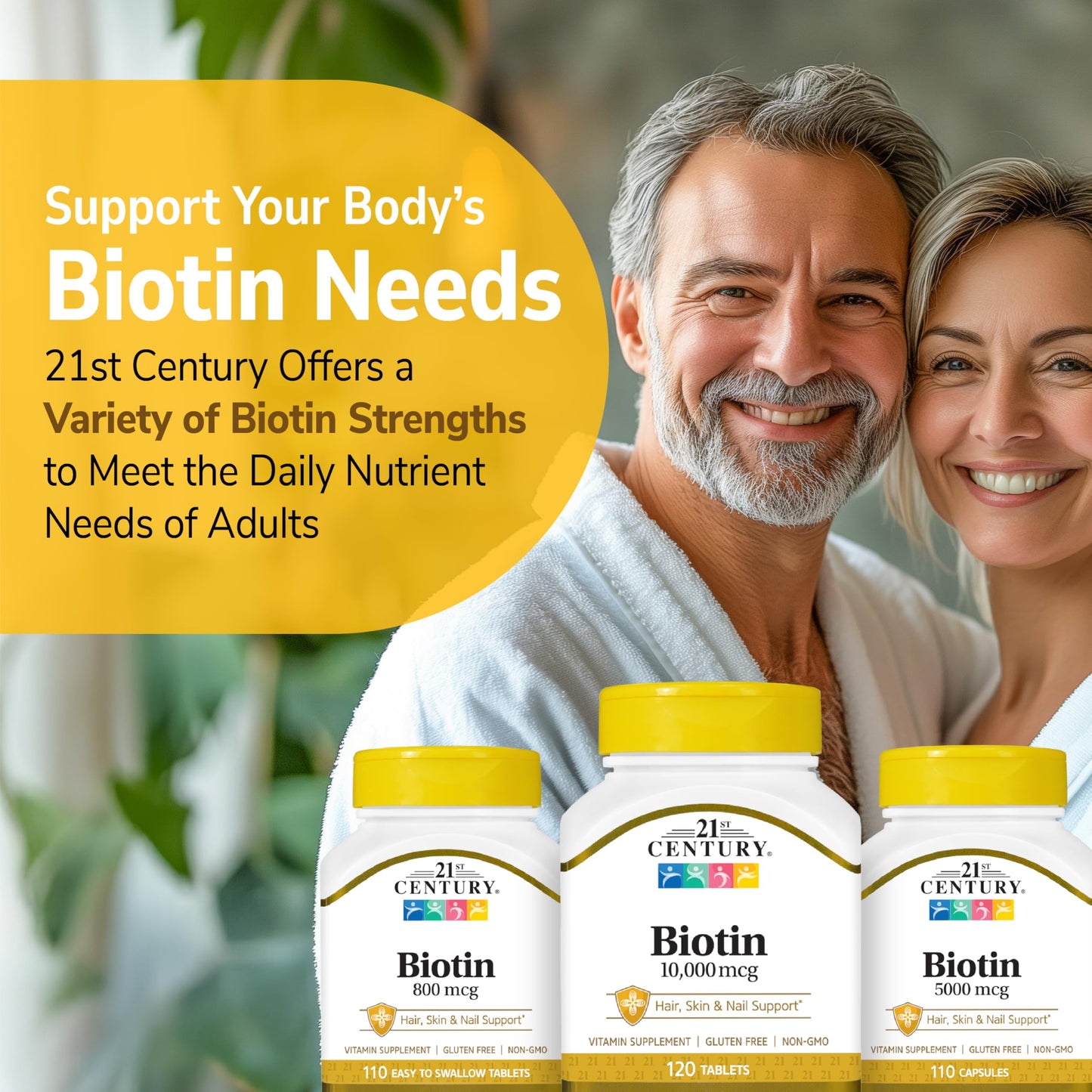 21st Century Biotin Tablets - 10,000 mcg Unflavored, 120 Count