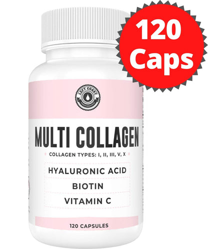 Collagen Capsules with Biotin, Hyaluronic Acid & Vitamin C – Multi-Collagen Peptides (120 Count)