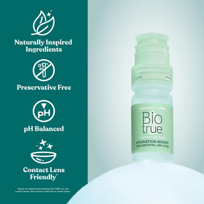 Biotrue Hydration Boost Eye Drops - Preservative-Free, Instant Moisture, Contact Lens Friendly (Pack of 2, 0.33 FL OZ each)