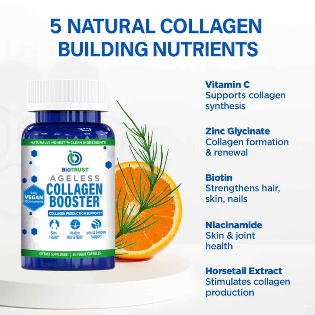 BioTrust Ageless Collagen Booster — Vegan Collagen Builder for Glowing Skin, Hair, Nails & Joints | 60 Capsules (30 Servings)