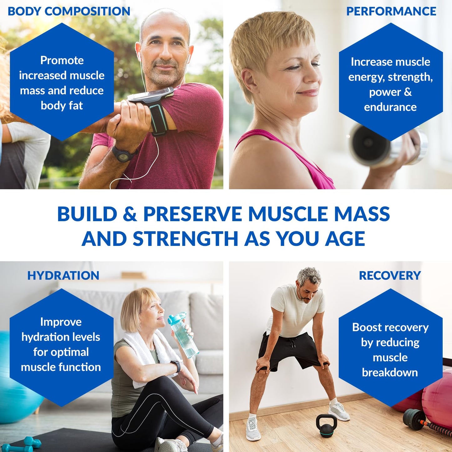 BioTrust Ageless Muscle Builder - Creatine HMB Powder with Vitamin D3 & Betaine - Unflavored, 30 Servings