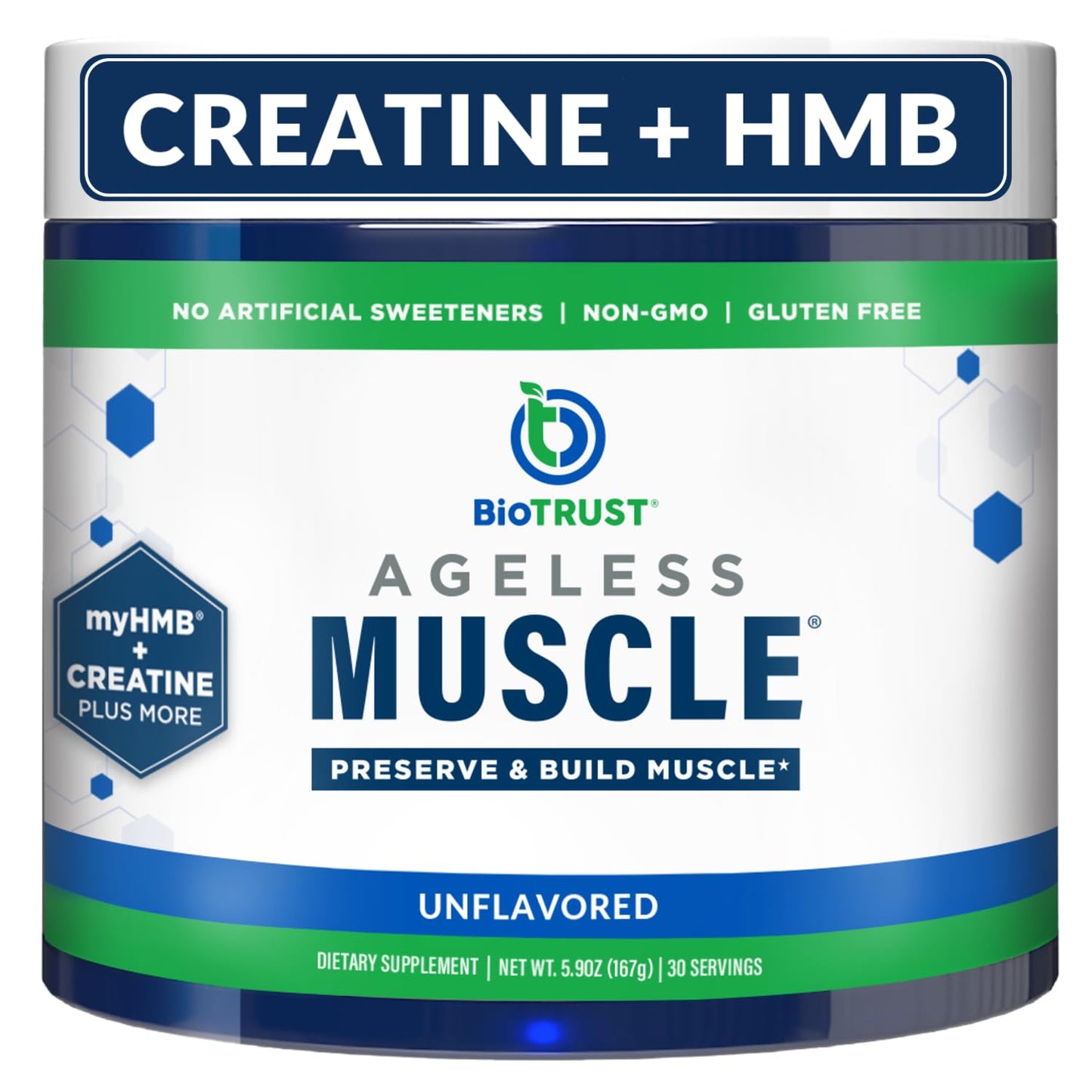 BioTrust Ageless Muscle Builder - Creatine HMB Powder with Vitamin D3 & Betaine - Unflavored, 30 Servings