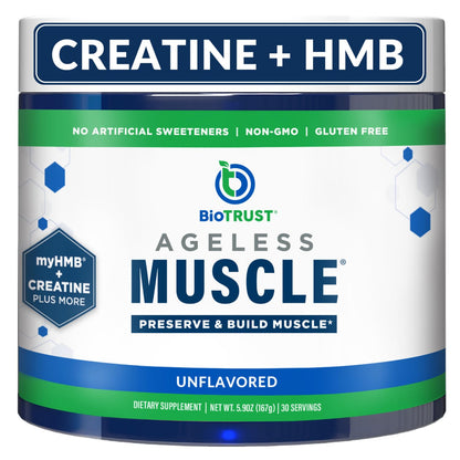 BioTrust Ageless Muscle Builder - Creatine HMB Powder with Vitamin D3 & Betaine - Unflavored, 30 Servings