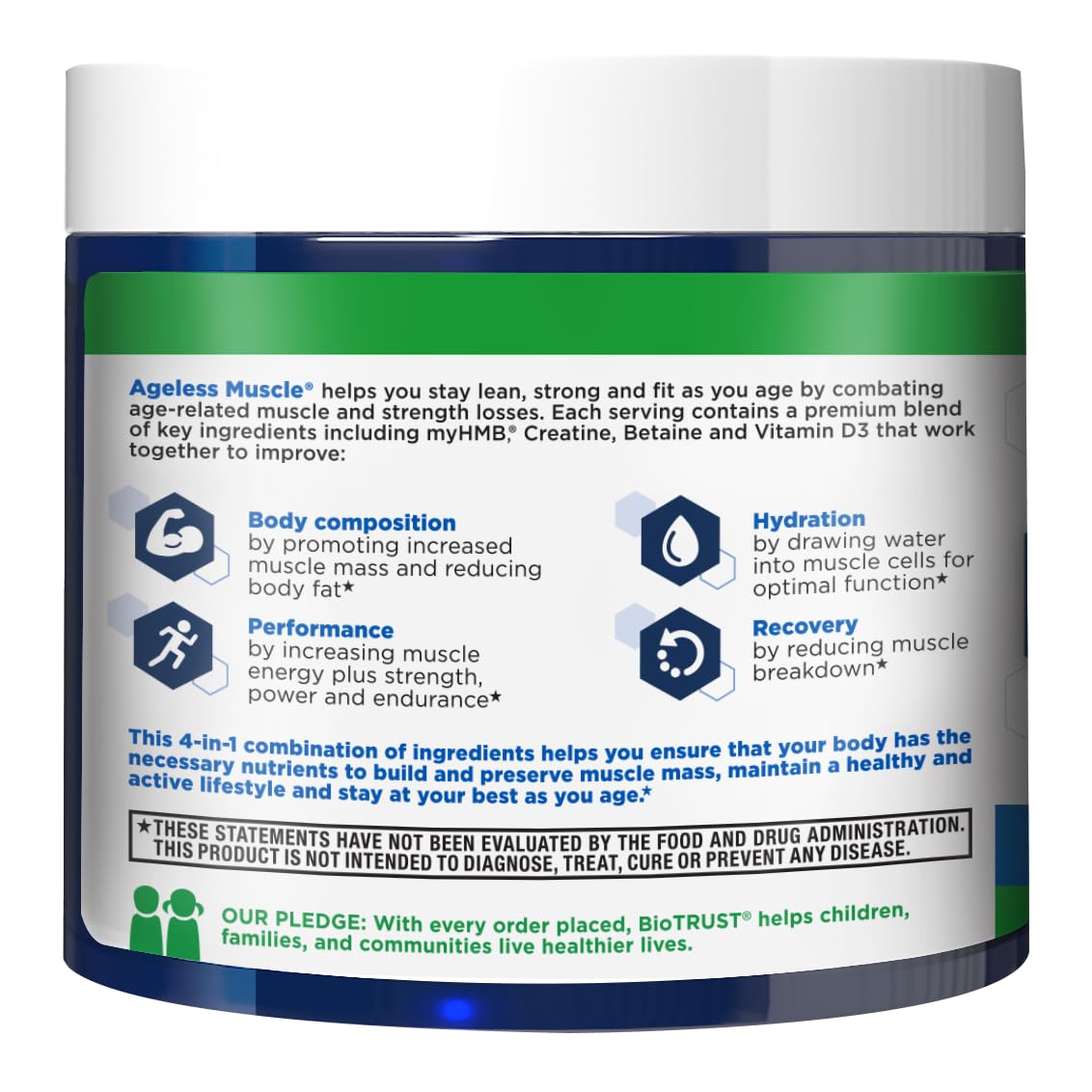 BioTrust Ageless Muscle Builder - Creatine HMB Powder with Vitamin D3 & Betaine - Unflavored, 30 Servings