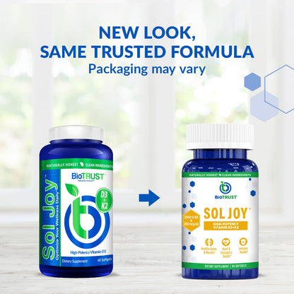 BioTrust Sol Joy: High-Potency Vitamin D3 K2 (50 mcg) Softgels