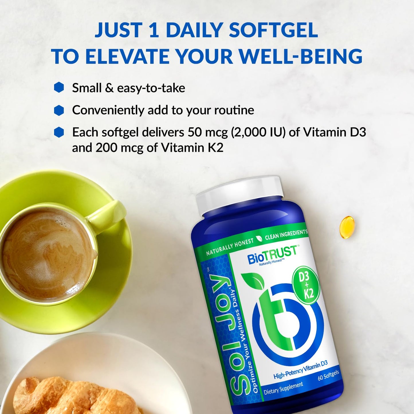 BioTrust Sol Joy: High-Potency Vitamin D3 K2 (50 mcg) Softgels