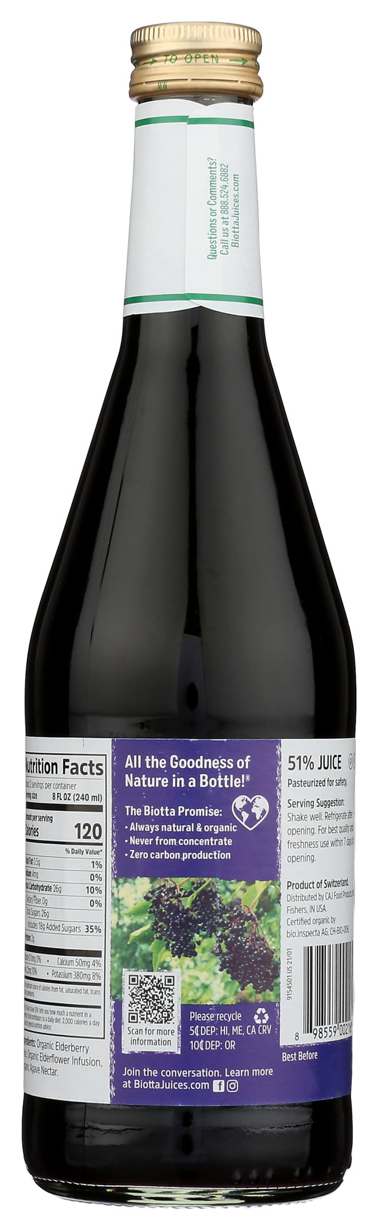 Biotta Naturals Elderberry Juice, 16.9 oz – Immune Support