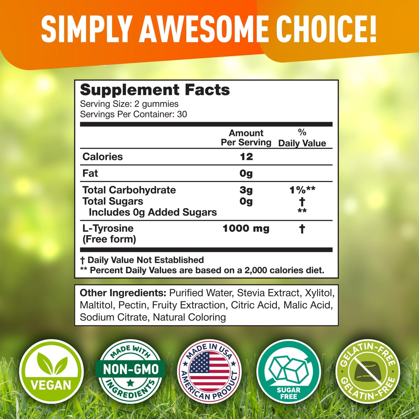 BioVit L-Tyrosine Gummies – 1000mg per Serving | Focus, Mood & Energy (60 Vegan Gummies)