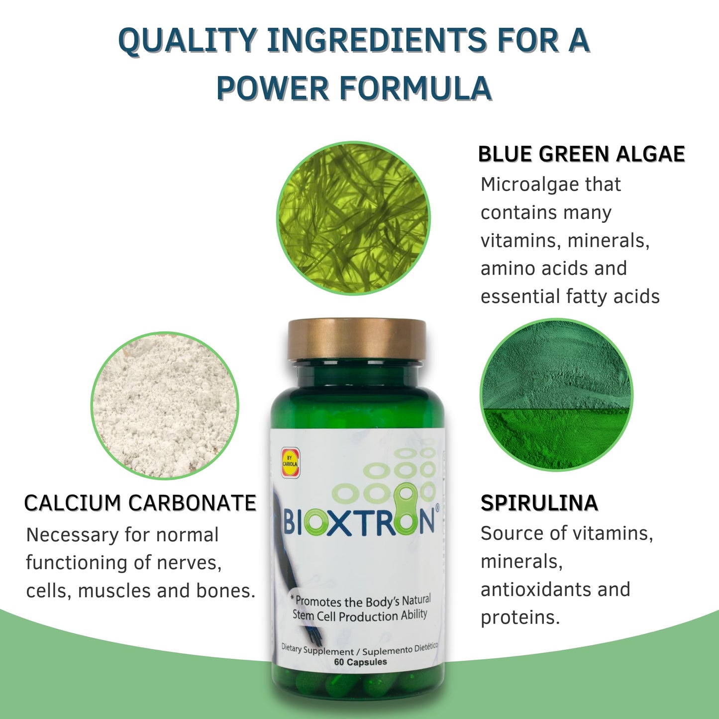 Bioxtron Natural Stem Cell Supplement Capsules - Blue Green Algae & Spirulina | 60 Capsules