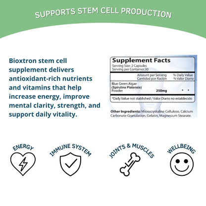 Bioxtron Natural Stem Cell Supplement Capsules - Blue Green Algae & Spirulina | 60 Capsules