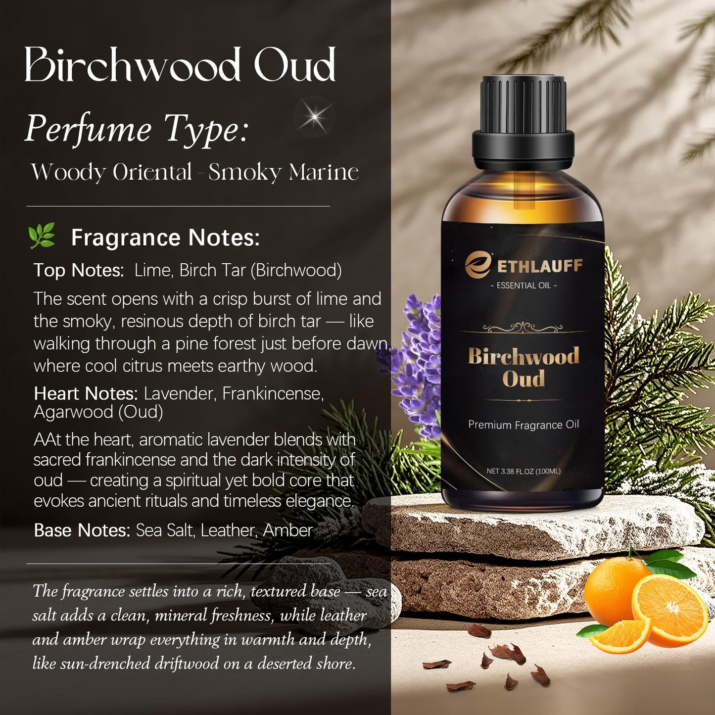 Birchwood Oud Fragrance Oil 3.38 oz – Woody Essential Oils for Candles, Soap & Diffusers