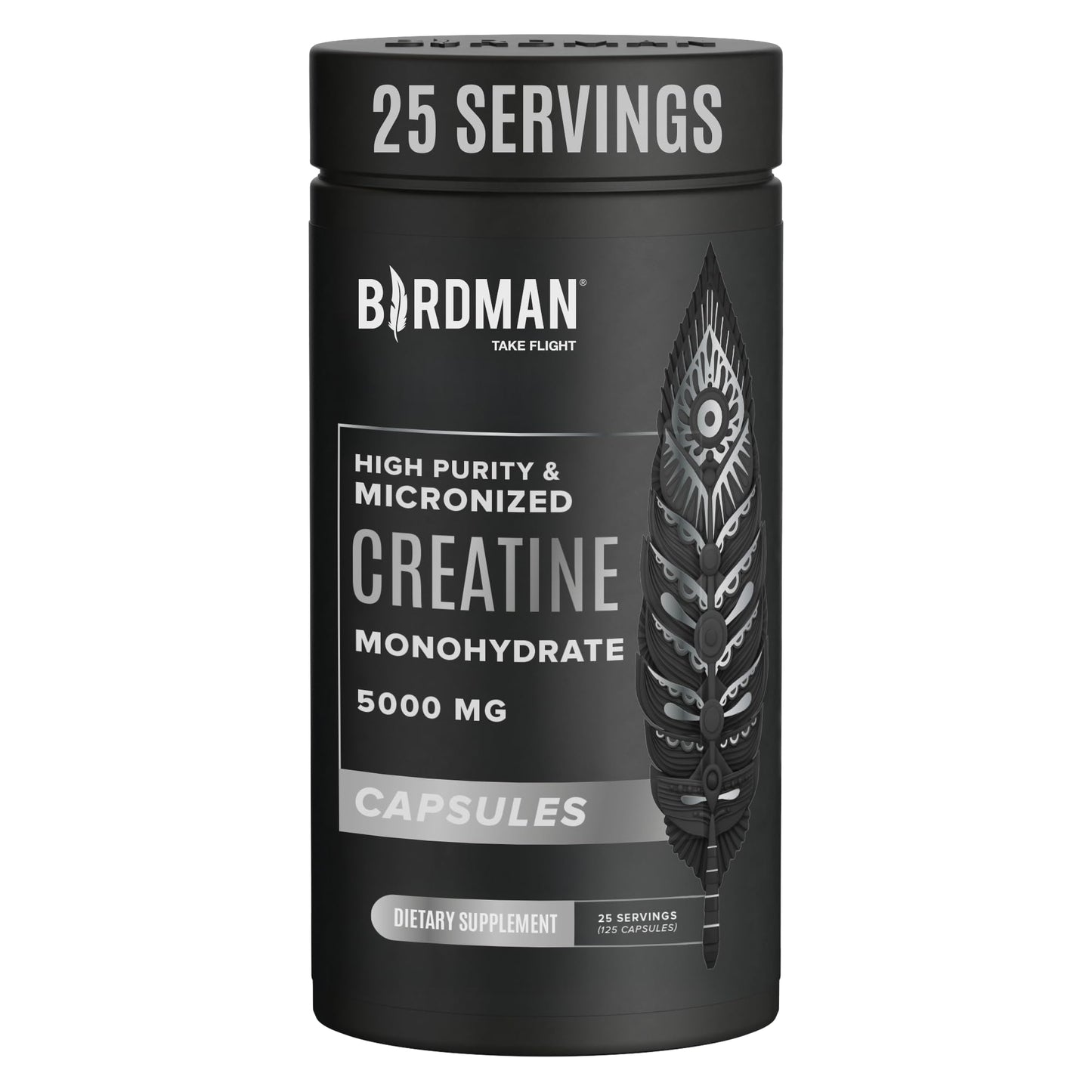 Birdman Micronized Creatine Monohydrate Capsules – Muscle Growth & Recovery | Vegan, Caffeine Free, Gluten Free, Sugar Free | 125 Capsules (25 Servings)