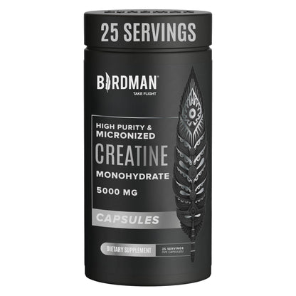 Birdman Micronized Creatine Monohydrate Capsules – Muscle Growth & Recovery | Vegan, Caffeine Free, Gluten Free, Sugar Free | 125 Capsules (25 Servings)