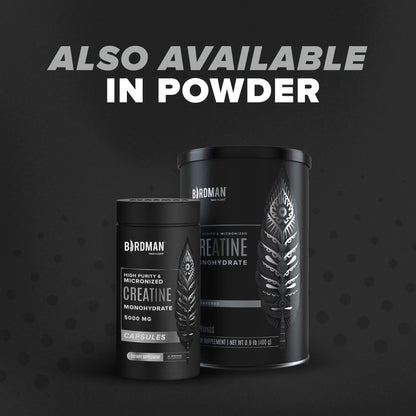 Birdman Micronized Creatine Monohydrate Capsules – Muscle Growth & Recovery | Vegan, Caffeine Free, Gluten Free, Sugar Free | 125 Capsules (25 Servings)