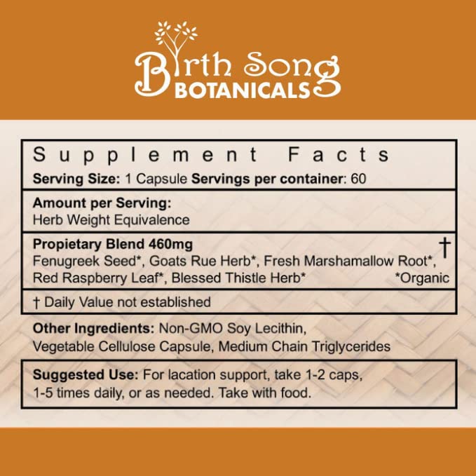 Birth Song Botanicals Let There Be Milk! Lactation Supplement for Breast Milk Supply – Fenugreek, Goat's Rue, Blessed Thistle | 60 Count