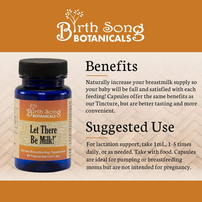 Birth Song Botanicals Let There Be Milk! Lactation Supplement for Breast Milk Supply – Fenugreek, Goat's Rue, Blessed Thistle | 60 Count