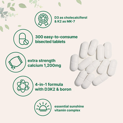 Micro Ingredients Calcium 1,200mg with D3 & K2 - 300 Tablets