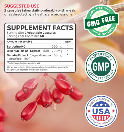 Berberine HCL Plus – Non-GMO & Vegetarian, 120 Veg Caps