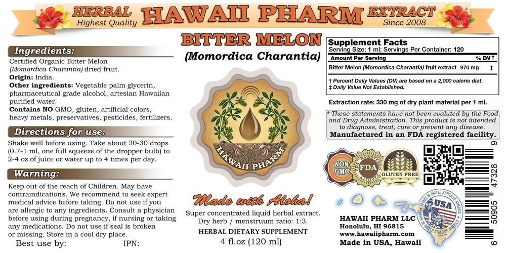 Bitter Melon Liquid Extract – Organic Bitter Melon (Momordica Charantia) Dried Fruit Tincture, Herbal Supplement, 2 oz