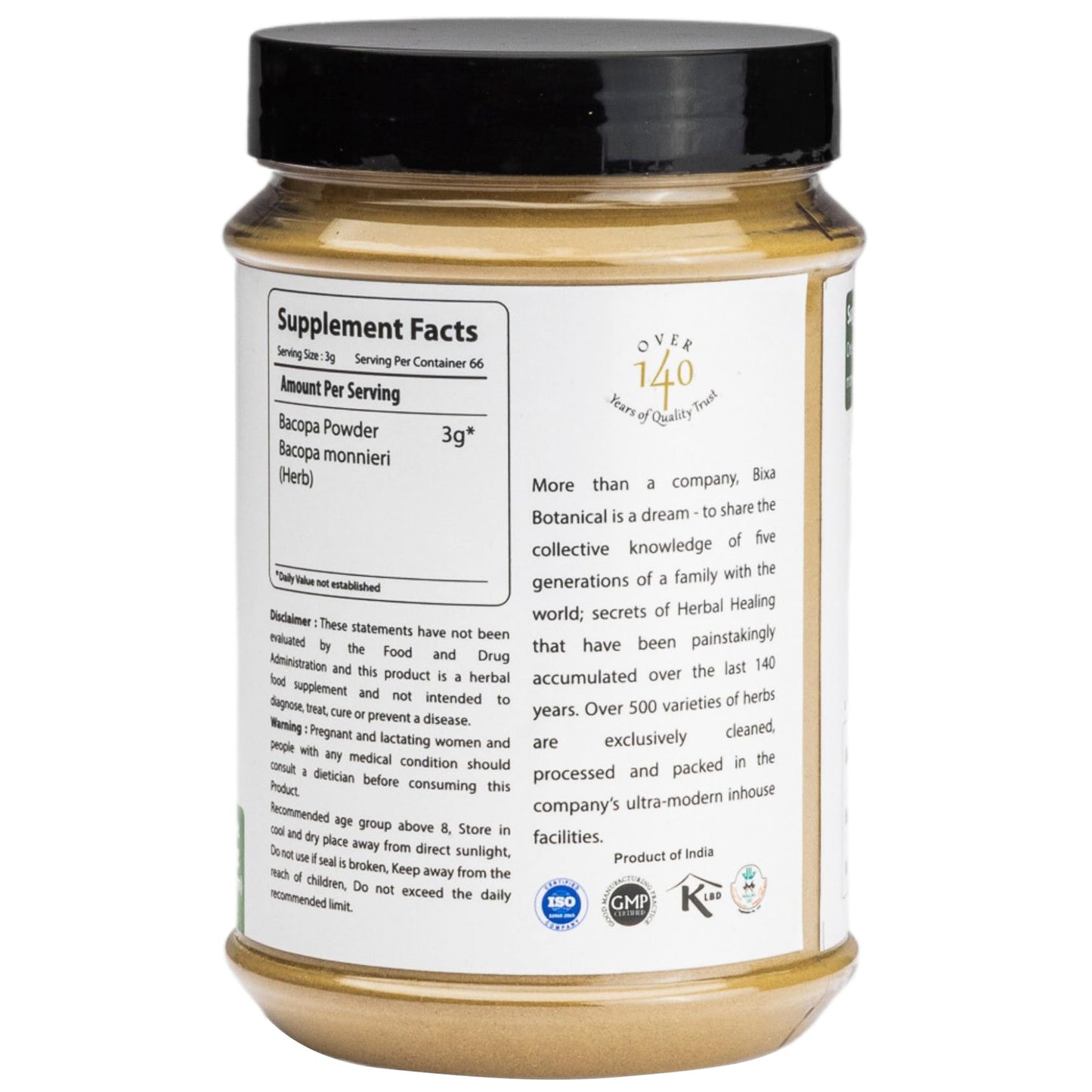 Bixa BOTANICAL Brahmi Powder - Bacopa Monnieri | 200g Ayurvedic Herbal Supplement | Gluten Free, Non-GMO, Vegan
