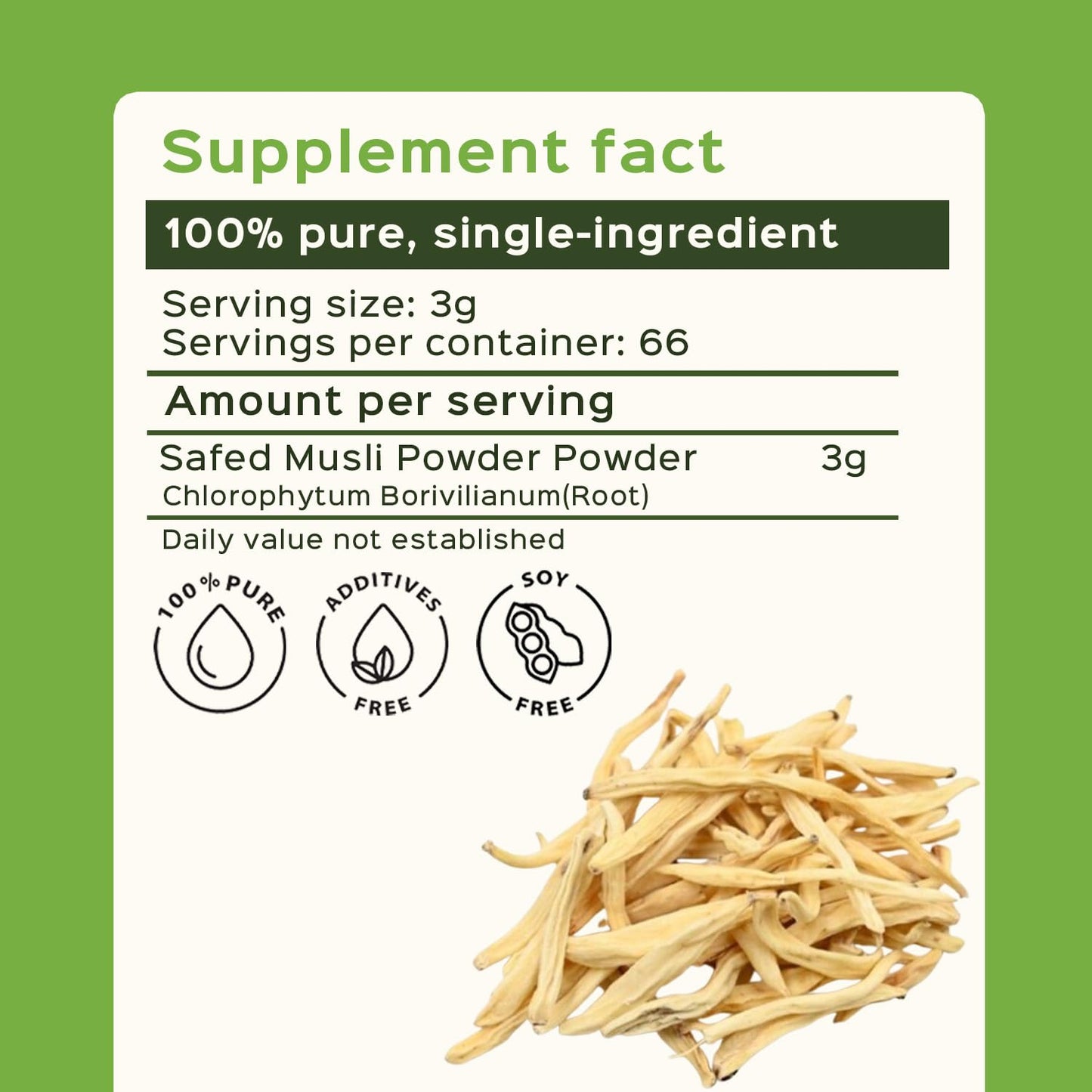 bixa BOTANICAL Safed Musli Powder – Chlorophytum Borivilianum | Steam Treated Ayurvedic Root | 7 oz (200 g)