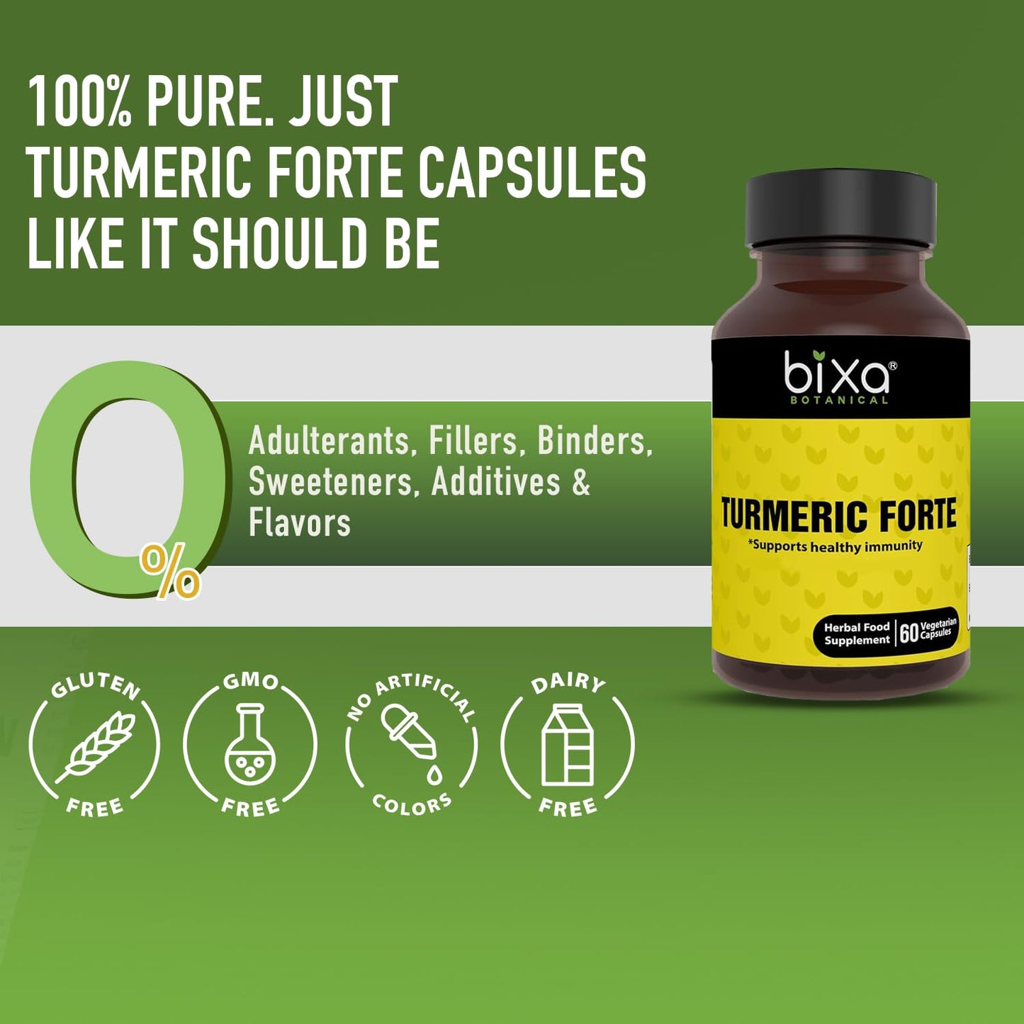 Bixa Botanical Turmeric Forte Capsules | High-Potency Curcumin with Black Pepper | 450mg, 60 Vegan Capsules