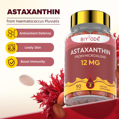 BIYODE Astaxanthin 12mg Softgels – High Potency Antioxidant (90 Softgels)