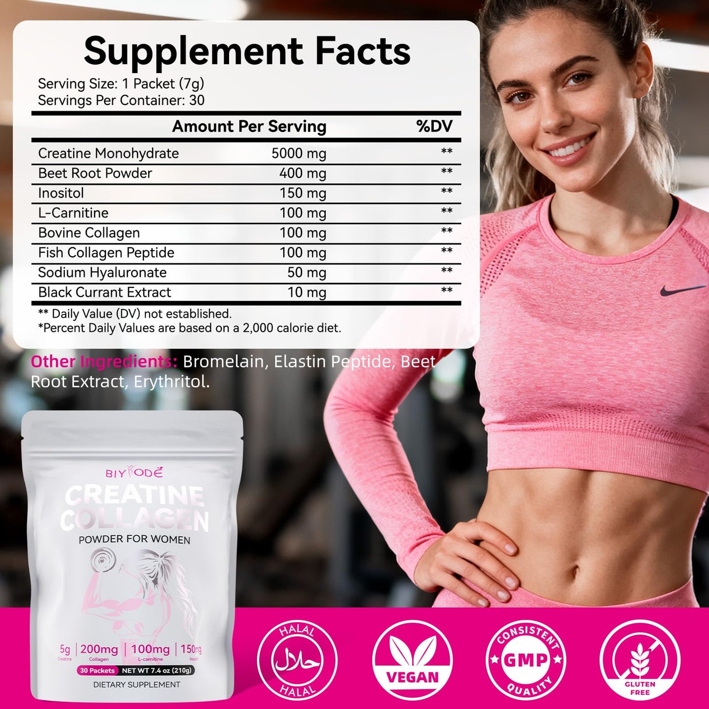 BIYODE Creatine Sticks for Women – 5g Creatine, Collagen & L-Carnitine, 30 Servings