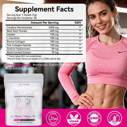 BIYODE Creatine Sticks for Women – 5g Creatine, Collagen & L-Carnitine, 30 Servings