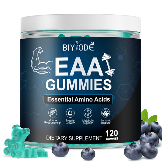 BIYODE EAA Gummies – Essential Amino Acids + BCAAs for Muscle Support (Sugar-Free Blue Raspberry, 120 Gummies) BritishVita | Premium UK Vitamins & Wellness Supplements