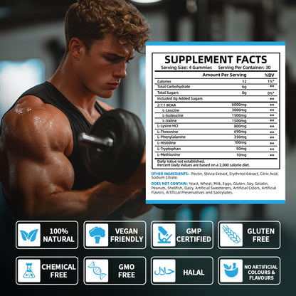 BIYODE EAA Gummies – Essential Amino Acids + BCAAs for Muscle Support (Sugar-Free Blue Raspberry, 120 Gummies)