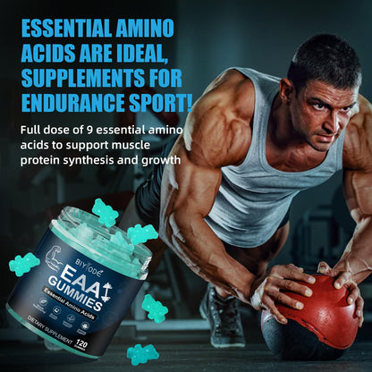 BIYODE EAA Gummies – Essential Amino Acids + BCAAs for Muscle Support (Sugar-Free Blue Raspberry, 120 Gummies)