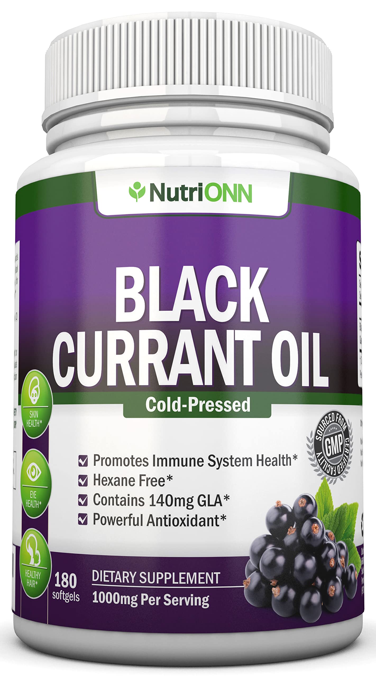 Black Currant Oil 1000 mg - 180 Softgels | Cold-Pressed & Hexane Free