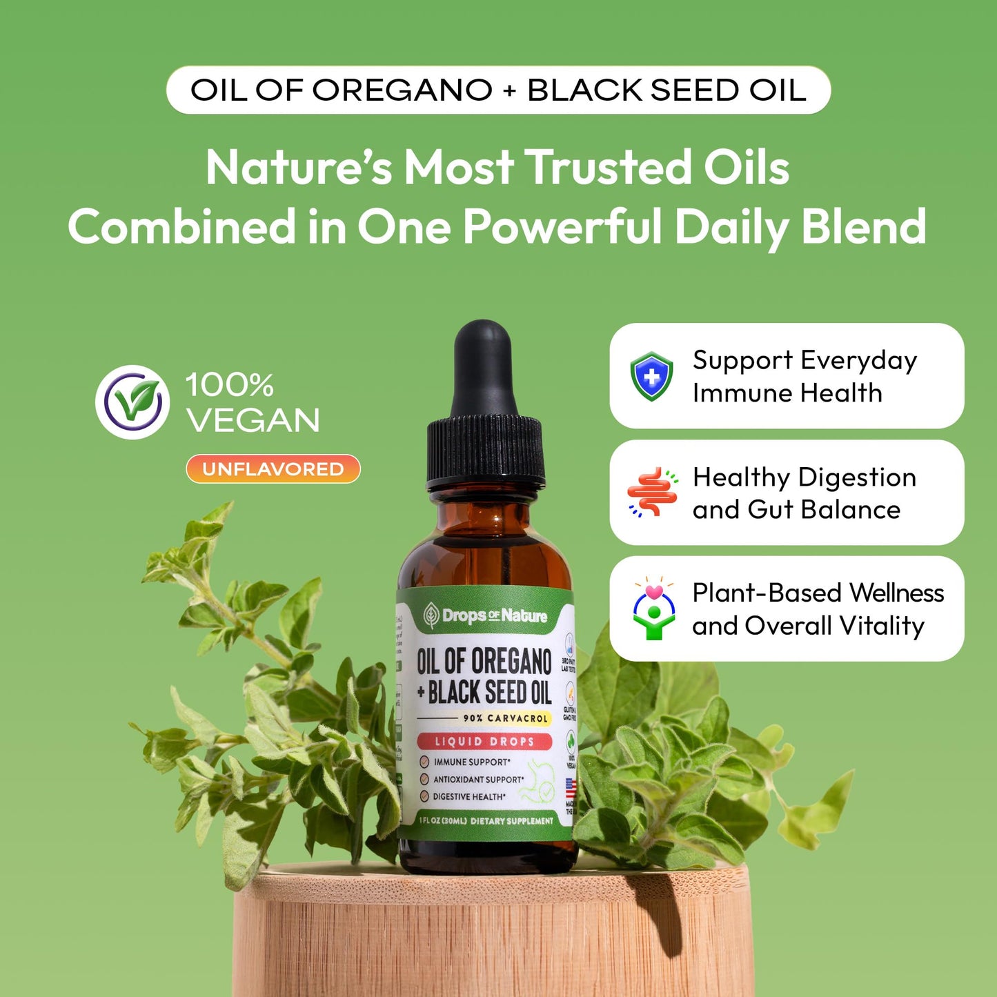 Oil of Oregano with Black Seed Oil – 90% Carvacrol, Black Currant Seed Oil (30mL) – Immune & Digestive Support