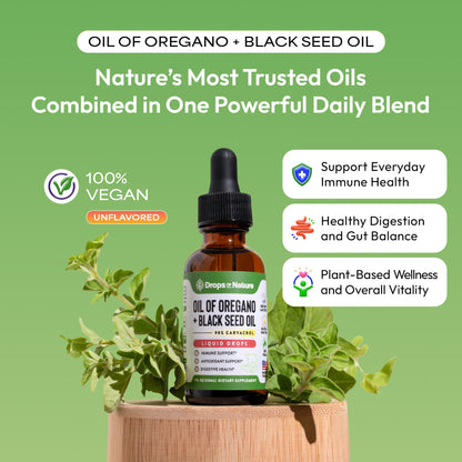 Oil of Oregano with Black Seed Oil – 90% Carvacrol, Black Currant Seed Oil (30mL) – Immune & Digestive Support
