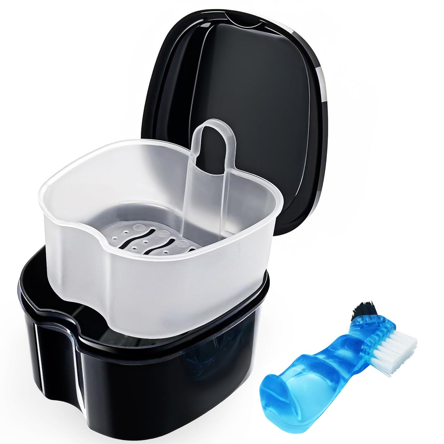 Black Denture Soaking Container - Partial Denture Case & Retainer Cleaning Cup