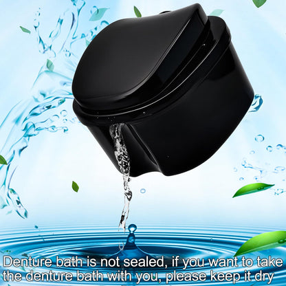 Black Denture Soaking Container - Partial Denture Case & Retainer Cleaning Cup