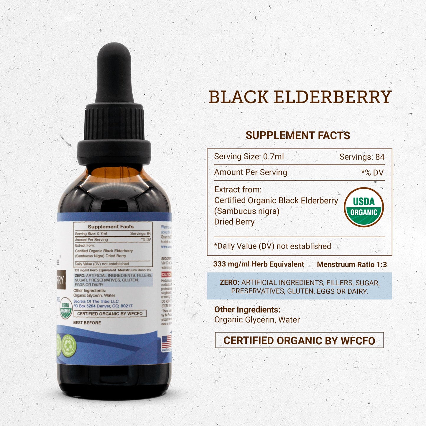 Black Elderberry USDA Organic Tincture | Alcohol-Free, High-Potency Herbal Drops (2 oz)