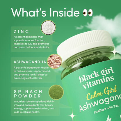 Black Girl Vitamins Ashwagandha + Zinc Gummies – Stress Support, Calm, Sleep & Immunity | Doctor-Formulated Vegan