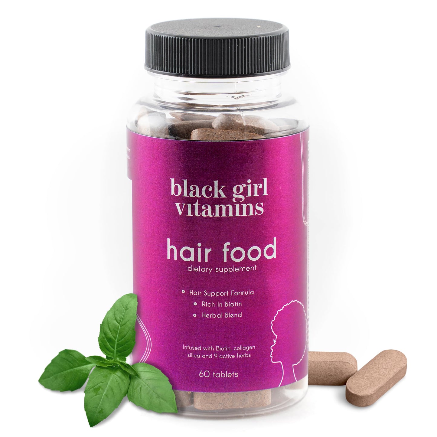 Black Girl Vitamins Hair Food – Biotin + Collagen for Hair Growth (Vegan, Gluten-Free, 60ct)