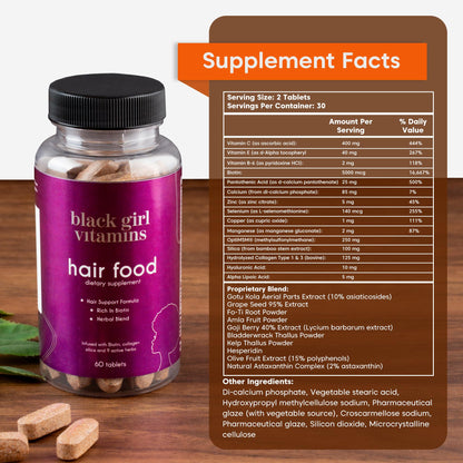 Black Girl Vitamins Hair Food – Biotin + Collagen for Hair Growth (Vegan, Gluten-Free, 60ct)