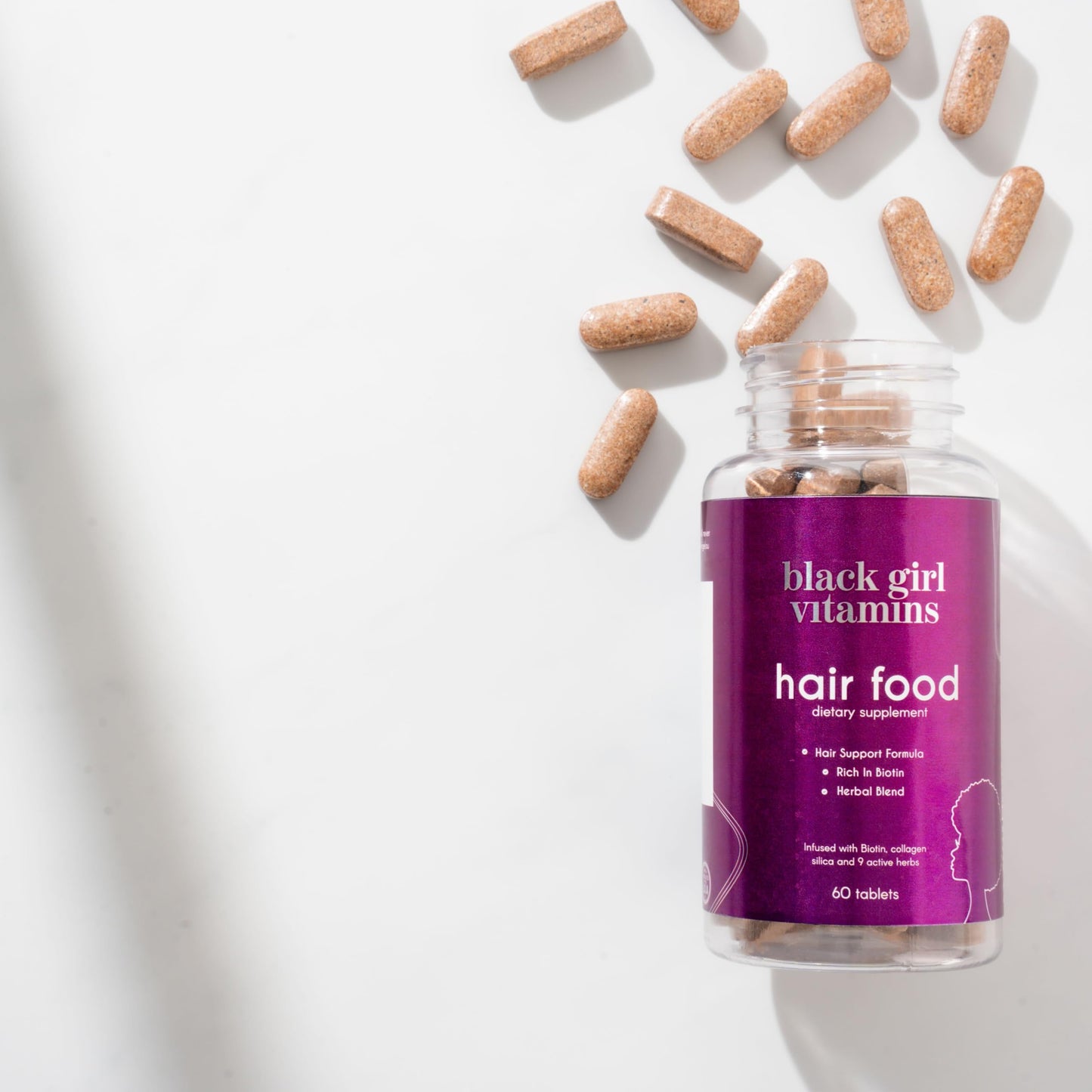 Black Girl Vitamins Hair Food – Biotin + Collagen for Hair Growth (Vegan, Gluten-Free, 60ct)