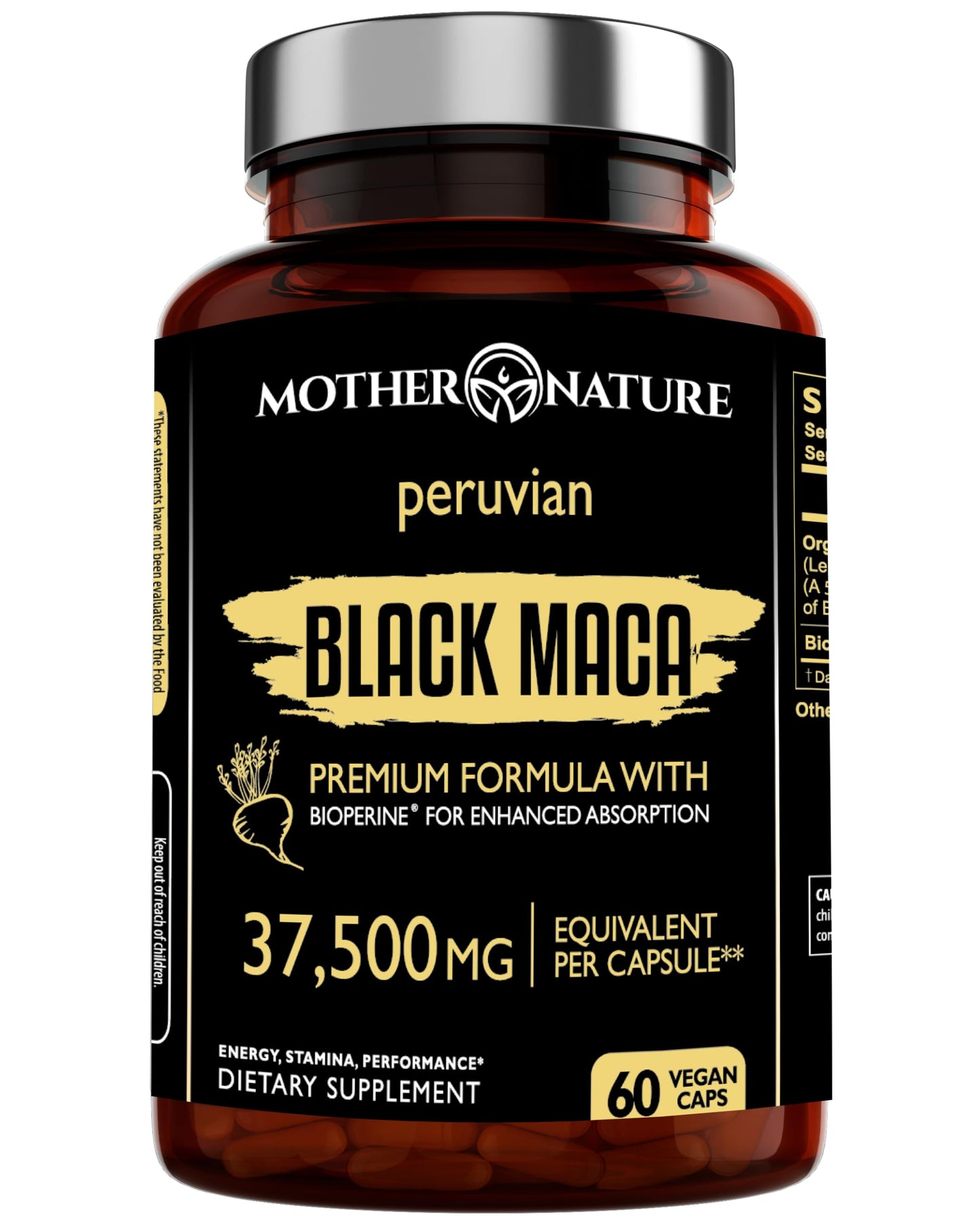 Black Maca Root 50:1 Extract 37,500mg – 60 Capsules | Organic Peruvian Maca