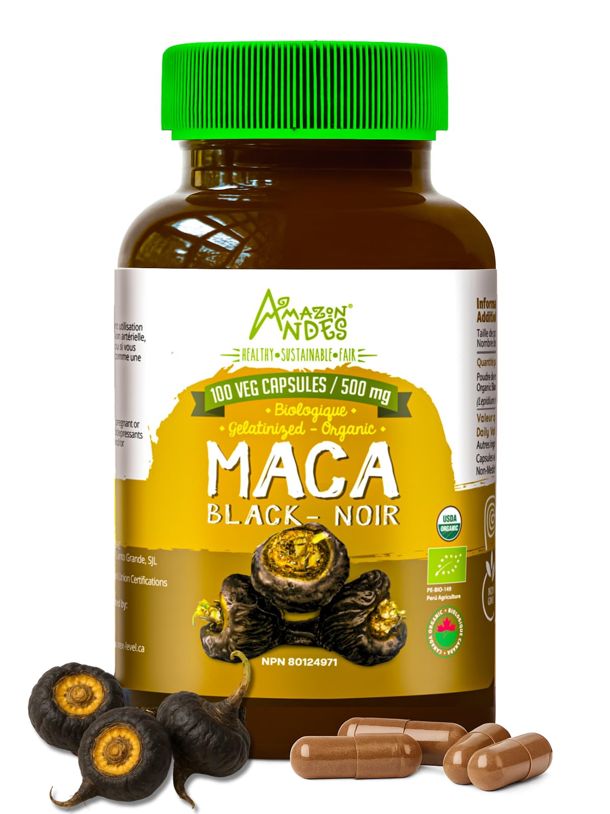 Black Maca Root Capsules – Organic Vegan, 1500mg per Serving | Men's Health
