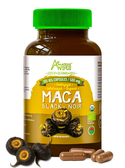 Black Maca Root Capsules – Organic Vegan, 1500mg per Serving | Men's Health
