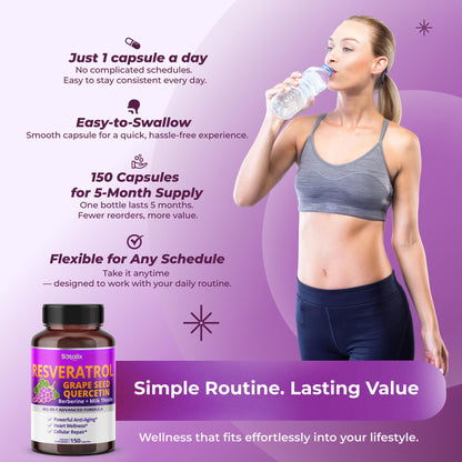 Resveratrol with Grape Seed + Quercetin, Berberine & Milk Thistle - USA Made
