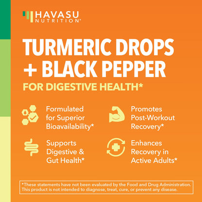 USDA Organic Turmeric Liquid Drops with Black Pepper – 1000mg Curcumin, 1oz