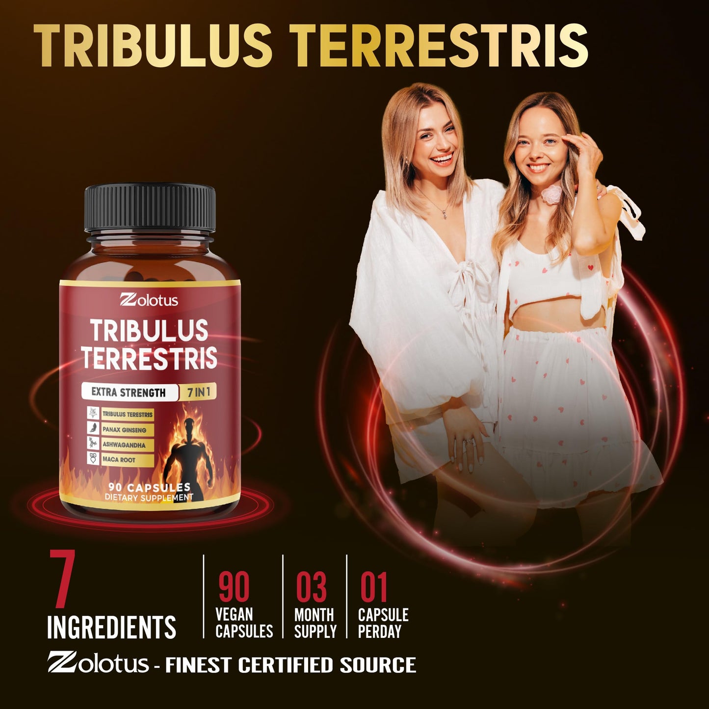 Tribulus Terrestris Capsules with Ashwagandha, Panax Ginseng, Saw Palmetto, Maca, Shilajit — 90 Capsules (3-Month Supply)